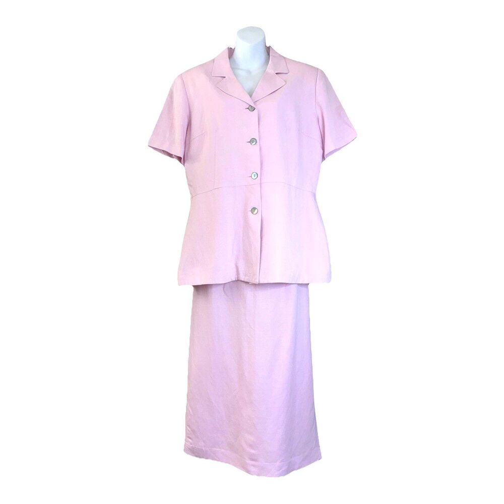 Vintage 80s 90s Pursuits Power Suit Linen Rayon Top & Skirt Sz 16 Pastel Pink